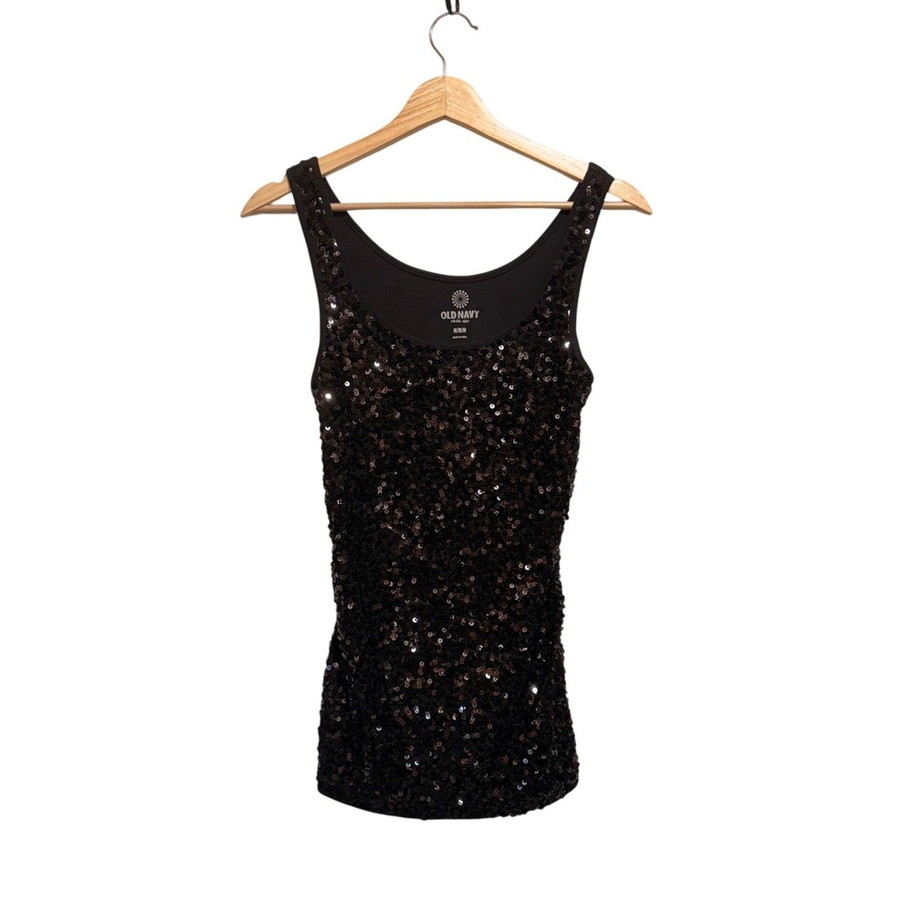 Vintage Y2K Old Navy Sequin Long Tank Top M Black Witchy Whimsigoth Fairy Grunge